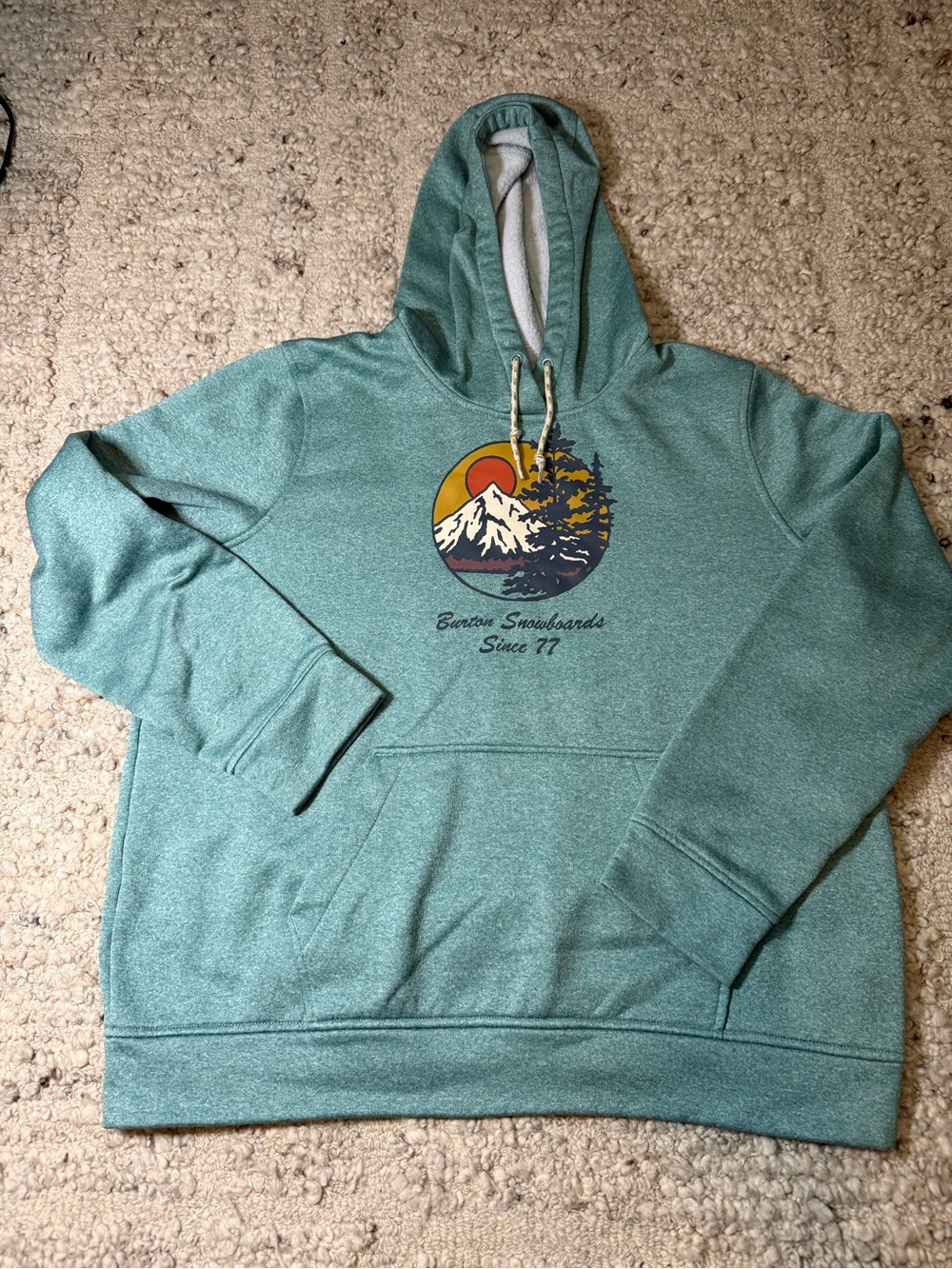 Burton Teal Pullover Hoodie with Mountain Sunset Graphic
